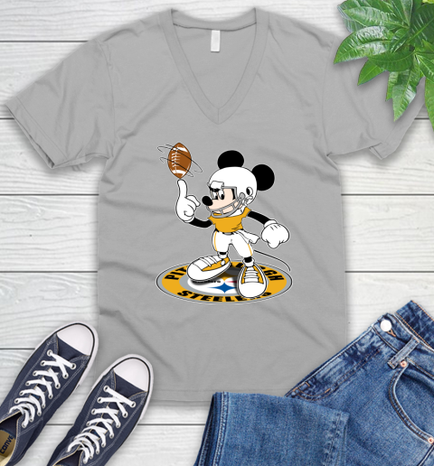 NFL Football Pittsburgh Steelers Cheerful Mickey Disney Shirt V-Neck T-Shirt 4