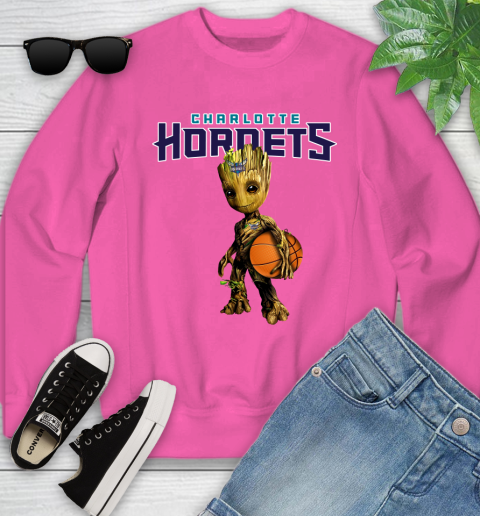 Charlotte Hornets NBA Basketball Groot Marvel Guardians Of The Galaxy Youth Sweatshirt 7