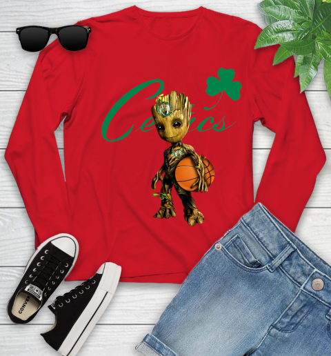 Boston Celtics NBA Basketball Groot Marvel Guardians Of The Galaxy Youth Long Sleeve 11