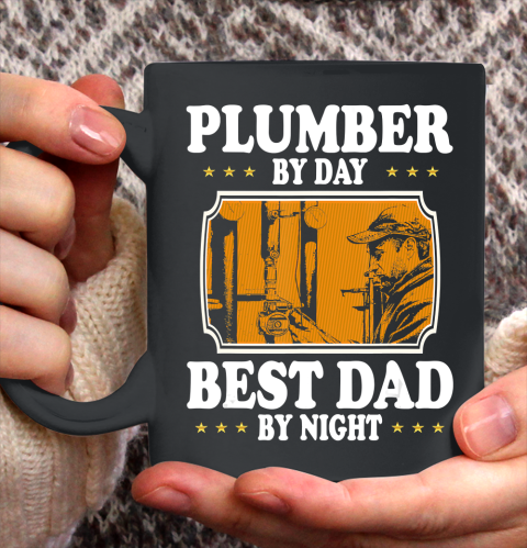 Father gift shirt Vintage Plumber by day best Dad by night lovers gifts papa T Shirt Ceramic Mug 11oz