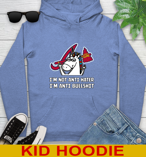 Atlanta Braves MLB Baseball Unicorn I'm Not Anti Hater I'm Anti Bullshit Youth Hoodie 12