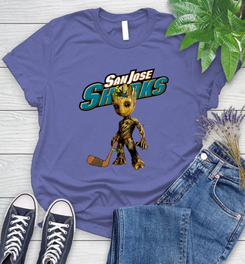 San Jose Sharks NHL Hockey Groot Marvel Guardians Of The Galaxy Women's T-Shirt 11