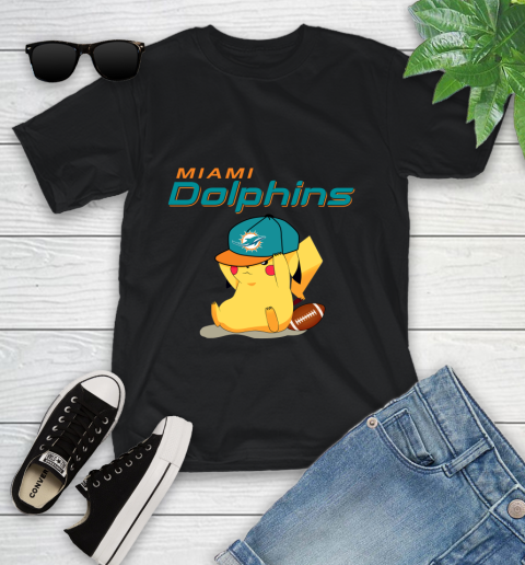 NFL Pikachu Football Sports Miami Dolphins Youth T-Shirt 2