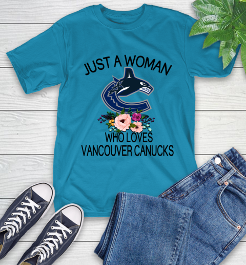 NHL Just A Woman Who Loves Vancouver Canucks Hockey Sports T-Shirt 7