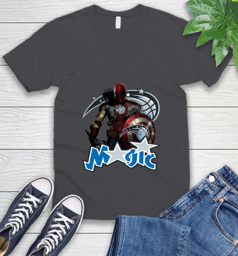 Philadelphia 76ers NBA Basketball Captain America Thor Spider Man Hawkeye Avengers V-Neck T-Shirt 5