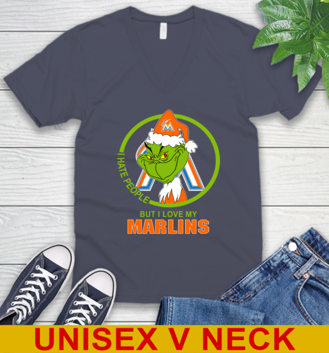 Miami Marlins MLB Christmas Grinch I Hate People But I Love My Favorite Baseball Team V-Neck T-Shirt 8