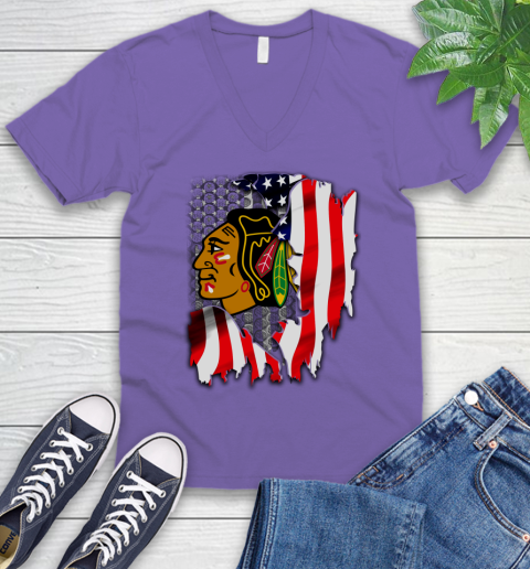 Chicago Blackhawks NHL Hockey American Flag V-Neck T-Shirt 8