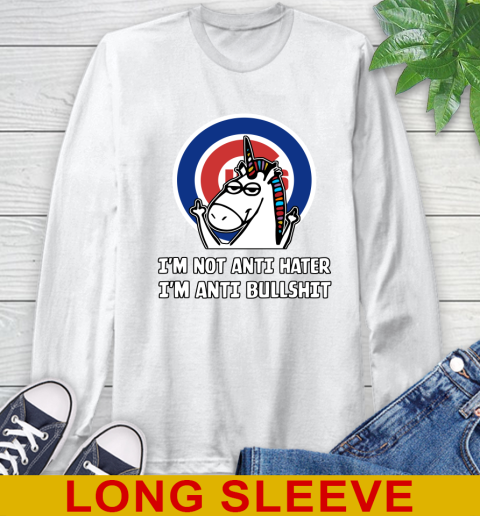 Chicago Cubs MLB Baseball Unicorn I'm Not Anti Hater I'm Anti Bullshit Long Sleeve T-Shirt