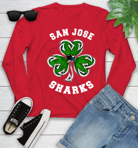 NHL San Jose Sharks Three Leaf Clover St Patrick's Day Hockey Sports Youth Long Sleeve 11