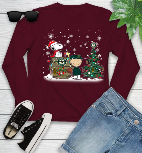 MLB Oakland Athletics Snoopy Charlie Brown Christmas Baseball Commissioner's Trophy Youth Long Sleeve 6