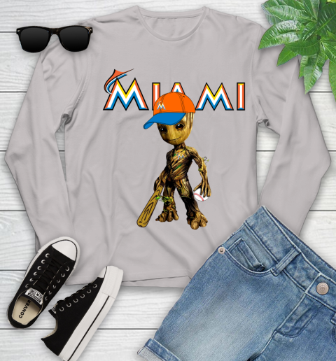 MLB Miami Marlins Groot Guardians Of The Galaxy Baseball Youth Long Sleeve 12