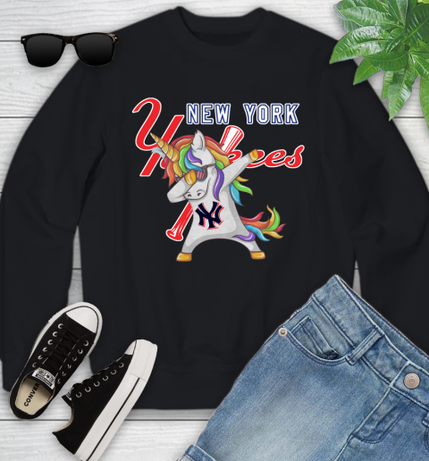 New York Yankees MLB Baseball Funny Unicorn Dabbing Sports Youth Sweatshirt 2