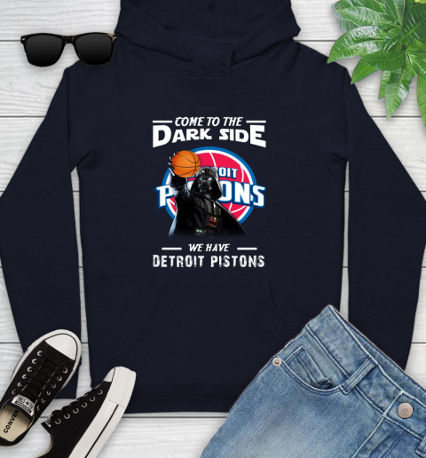 NBA Come To The Dark Side We Have Detroit Pistons Star Wars Darth Vader Basketball Youth Hoodie 3