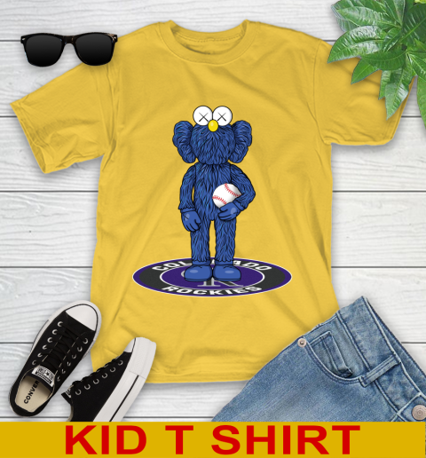 MLB Baseball Colorado Rockies Kaws Bff Blue Figure Shirt Youth T-Shirt - Image 9