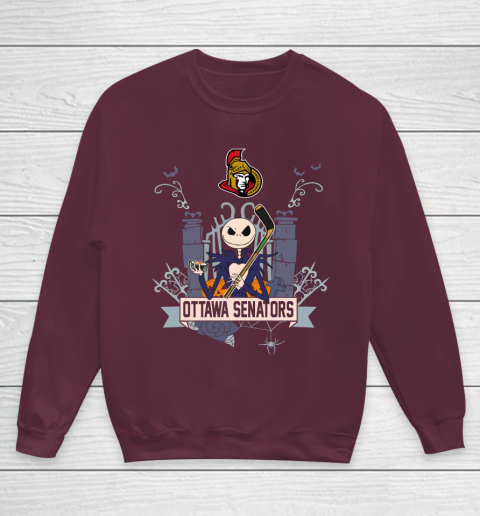 NHL Ottawa Senators Hockey Jack Skellington Halloween Youth Sweatshirt 4