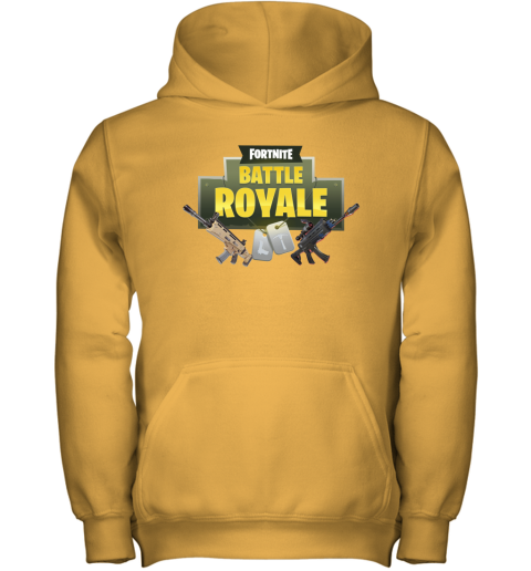 4op8 fortnite battle royale logo with assault rifle shirts youth hoodie 43 front gold