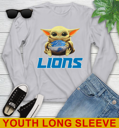 NFL Football Detroit Lions Baby Yoda Star Wars Shirt Youth Long Sleeve 6