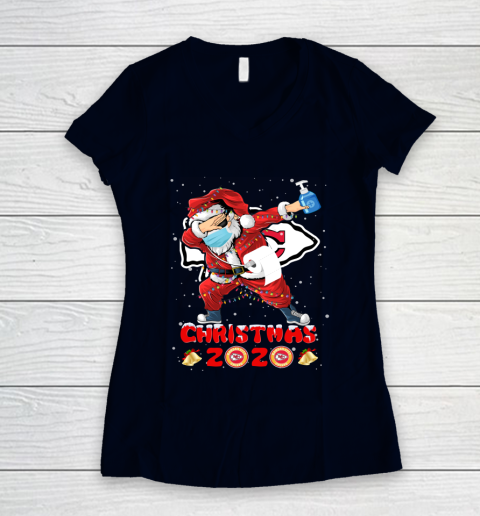 Kansas City Chiefs Funny Santa Claus Dabbing Christmas 2020 NFL Women's V-Neck T-Shirt 2
