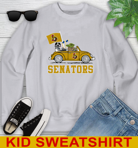NHL Hockey Ottawa Senators Darth Vader Baby Yoda Driving Star Wars Shirt Youth Sweatshirt 4