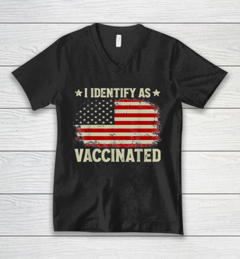 I Identify As Vaccinated Patriotic American Flag 4th of July V-Neck T-Shirt