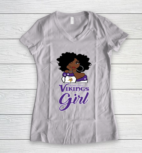 Minnesota Vikings Girl NFL Women's V-Neck T-Shirt 2