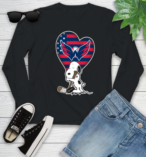 Washington Capitals NHL Hockey The Peanuts Movie Adorable Snoopy Youth Long Sleeve 2