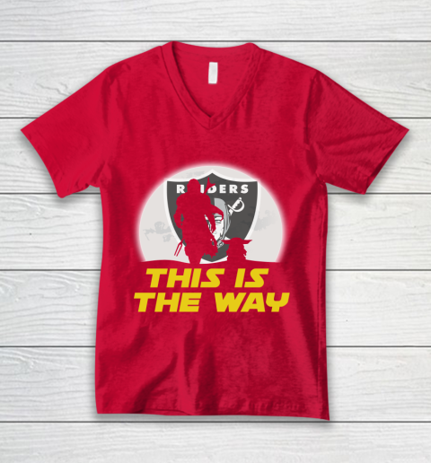 Oakland Raiders NFL Football Star Wars Yoda And Mandalorian This Is The Way V-Neck T-Shirt 6