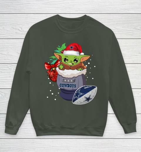 Dallas Cowboys Christmas Baby Yoda Star Wars Funny Happy NFL Youth Sweatshirt 10