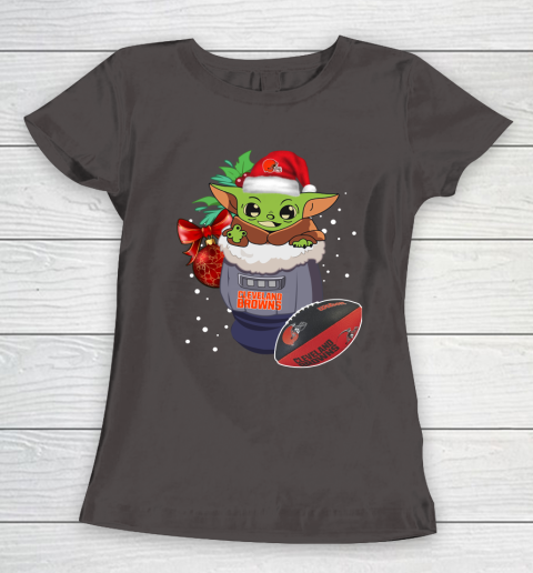 Cleveland Browns Christmas Baby Yoda Star Wars Funny Happy NFL Women's T-Shirt 8