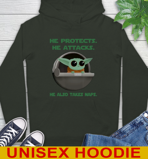 He Protects He Attacks He Also Takes Naps Baby Yoda Star Wars Shirts Hoodie 12