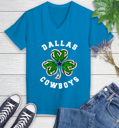 NFL Dallas Cowboys Three Leaf Clover St Patrick's Day Football Sports Women's V-Neck T-Shirt 7