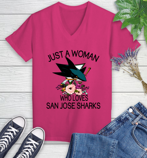 NHL Just A Woman Who Loves San Jose Sharks Hockey Sports Women's V-Neck T-Shirt 5