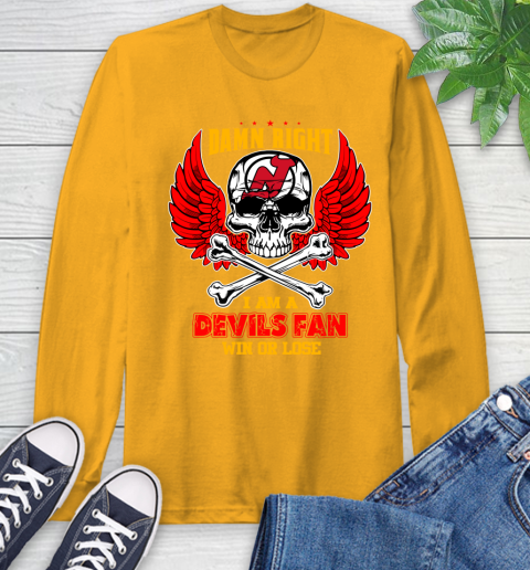 NHL Damn Right I Am A New Jersey Devils Win Or Lose Skull Hockey Sports Long Sleeve T-Shirt 2