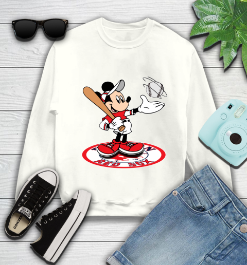 MLB Baseball Boston Red Sox Cheerful Mickey Disney Shirt Youth Sweatshirt 2