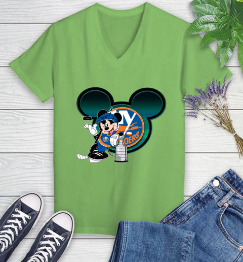 NHL New York Islanders Stanley Cup Mickey Mouse Disney Hockey T Shirt Women's V-Neck T-Shirt 11