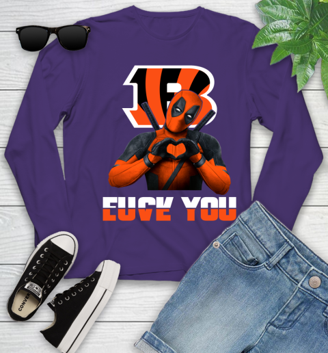 NHL Cincinnati Bengals Deadpool Love You Fuck You Football Sports Youth Long Sleeve 4