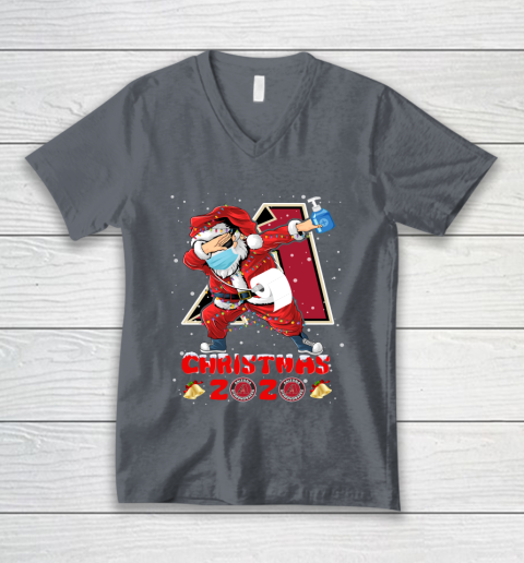 Arizona Diamondbacks Funny Santa Claus Dabbing Christmas 2020 MLB V-Neck T-Shirt 4