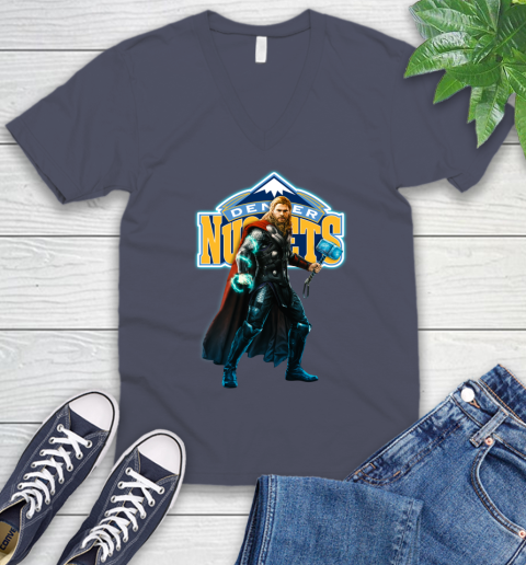 NBA Thor Avengers Endgame Basketball Denver Nuggets V-Neck T-Shirt 8