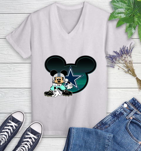 NFL Dallas Cowboys Mickey Mouse Disney Football T Shirt Women's V-Neck T-Shirt