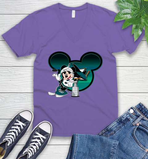 NHL San Jose Sharks Stanley Cup Mickey Mouse Disney Hockey T Shirt V-Neck T-Shirt 10