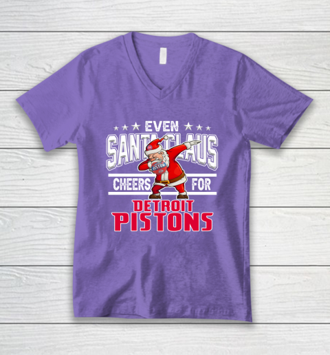 Detroit Pistons Even Santa Claus Cheers For Christmas NBA V-Neck T-Shirt 8