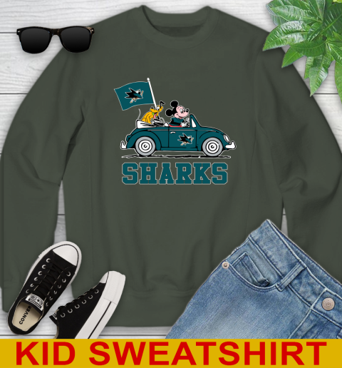 NHL Hockey San Jose Sharks Pluto Mickey Driving Disney Shirt Youth Sweatshirt 9