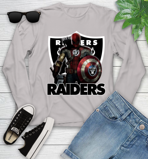 NFL Captain America Thor Spider Man Hawkeye Avengers Endgame Football Oakland Raiders Youth Long Sleeve 12