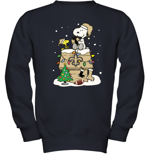 momj a happy christmas with new orleans saints snoopy youth sweatshirt 47 front navy