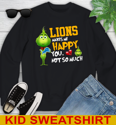 NFL Detroit Lions Makes Me Happy You Not So Much Grinch Football Sports Youth Sweatshirt