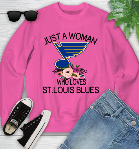 NHL Just A Woman Who Loves St.Louis Blues Hockey Sports Youth Sweatshirt 3