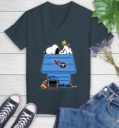 Tennessee Titans NFL Football Snoopy Woodstock The Peanuts Movie Women's V-Neck T-Shirt 8