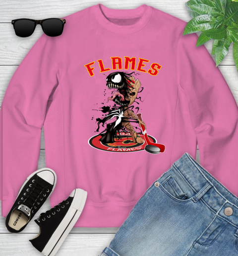 NHL Calgary Flames Hockey Venom Groot Guardians Of The Galaxy Youth Sweatshirt 7