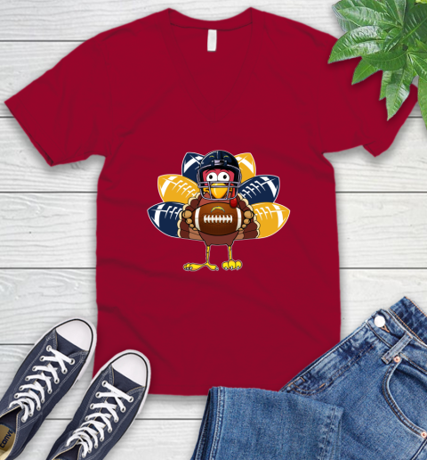 San Diego Chargers Turkey Thanksgiving Day V-Neck T-Shirt 8