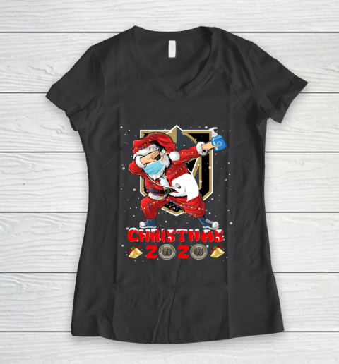 Vegas Golden Knights Funny Santa Claus Dabbing Christmas 2020 NHL Women's V-Neck T-Shirt 6